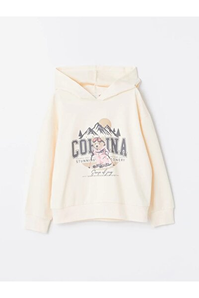LC Waikiki LCW Kids Hanorac cu mânecă lungă imprimat cu glugă, fetiță, bej