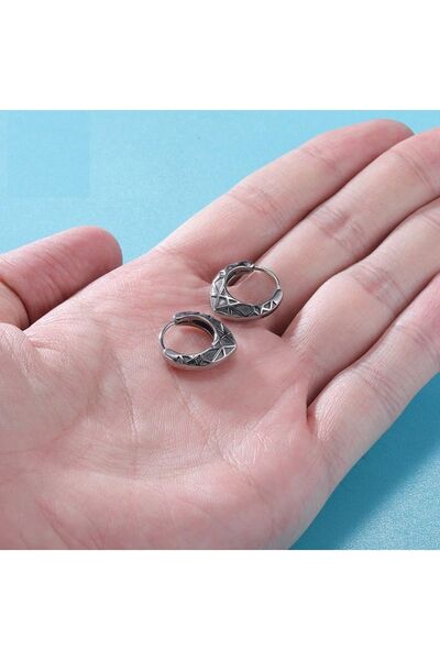 Viking Damla Model Gothic Hoop Striped Vintage Stainless & Tarnish Resistant 316L Steel Gothic Unisex Earrings