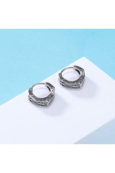 Viking Antik Tasarım Geometrik Çizgili Damla Model Paslanmaz & Kararmaz 316L Çelik Unisex Küpe