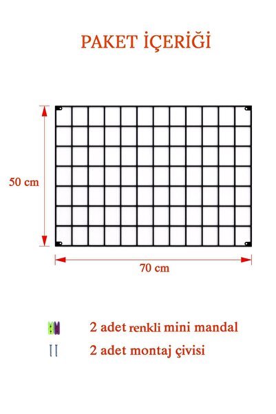 Catchme Metal Fotoğraf Askısı Tel Pano Siyah 50x70 2 Adet Mini Mandal Ve 2 Adet Montaj Çivisi Hediye