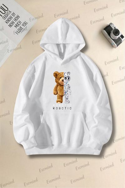 Evomind Φούτερ με κουκούλα Unisex Robotic Printed Oversize για ενήλικες και παιδιά