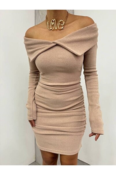 MST CLOTHİNG Πλεκτό Μίνι Φόρεμα - Γυναικείο, Γιακάς Μαντήλι