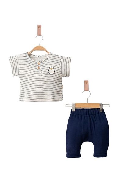 LANUGO Baby Boy Summer Muslin Bottom Top Set Patterned T-Shirt Capri