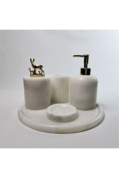 ege gross White Marble Bathroom Set 5Li/Marble Bathroom Set