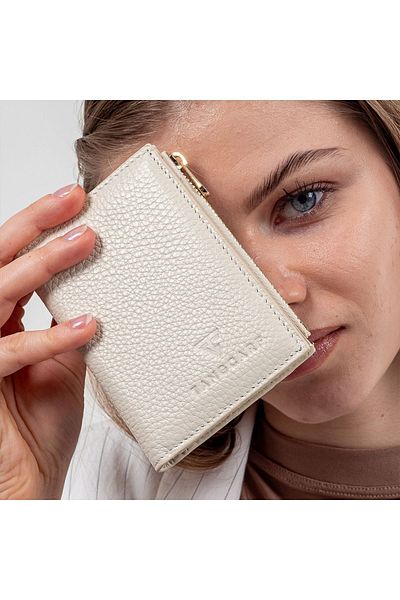 TANGCARF Genuine Leather Women's Wallet with Coin Compartment and Zipper Beige