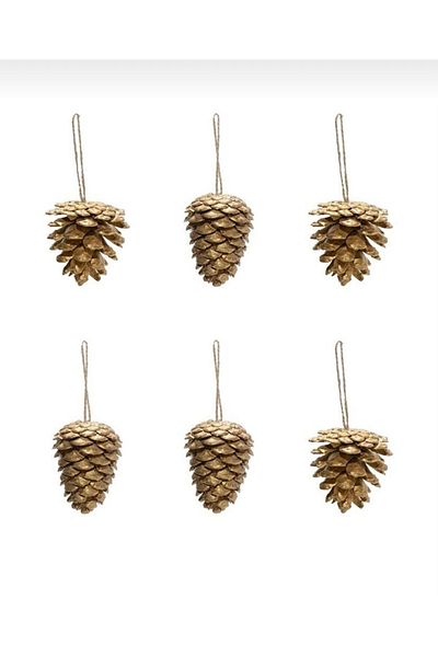 Elfora Christmas Pine Tree - Ornament Cone Gold 5 cm, 6-Piece G1