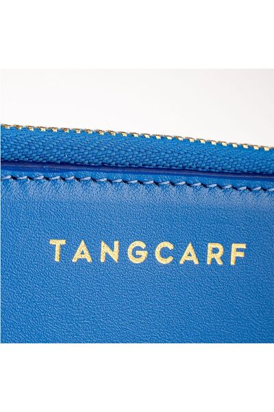 TANGCARF Hakiki Deri Bozuk Para Bölmeli Fermuarlı Kadın Cüzdan Kartlık Mavi