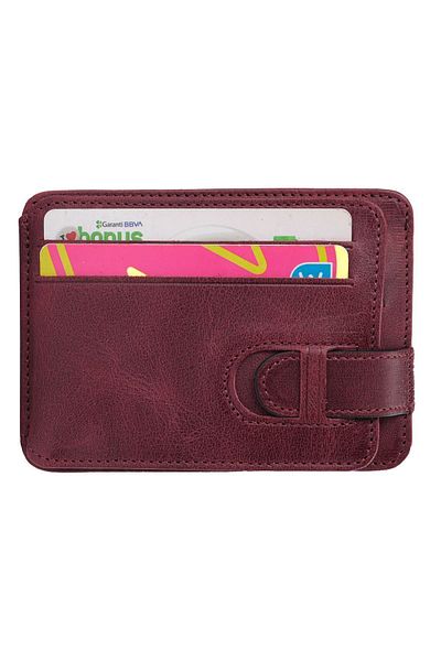 TANGCARF Men's Leather Card Holder - Claret Red Wallet, Handmade and Thin Design Credit Card Holder