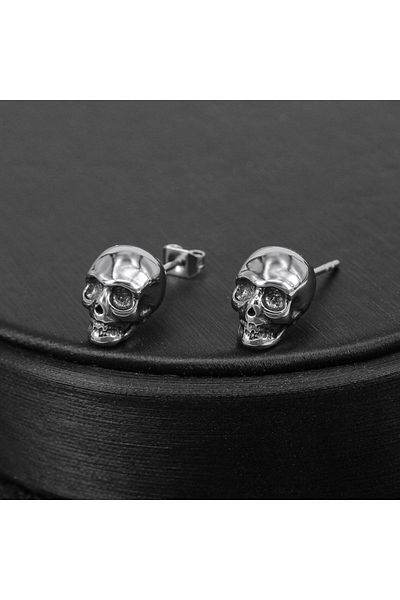 Viking Big Skull Design Gothic Nail Model Skull 316l Steel Men's Earrings