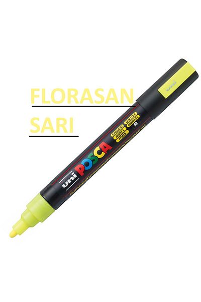 Uni Posca Fluorescent Yellow Marker - 5m (1.8-2.5mm) Poska PC5m PC