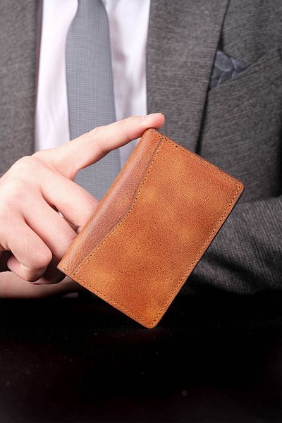TANGCARF Мъжки портфейл от естествена кожа, ръчно изработен и изискан дизайн, държач за карти, кафяв