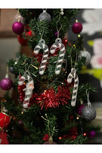 Elfora Transparent Candy Cane 6 Pieces 9 cm Candy Cane Tree Ornament Christmas New Year Pine Tree Ornament Plexi