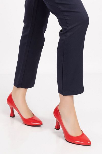 FOLLOWIN Pantofi stiletto cu toc tip goblet din piele roșie pentru femei