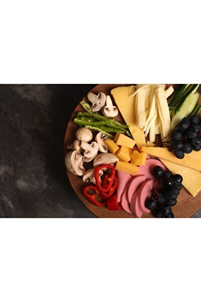 Rabo Craft Natural Wooden Pastry Cake Stand, Wooden Leg Cake Stand, Marble Presentation Stand, Marble Cheese Plate 28 Cm