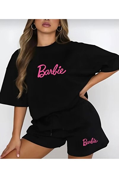 PEMBİŞ HOMEWEAR Kadın Siyah Barbie Şort Takımı