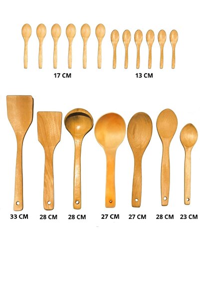 Kitchen Mania 19 Parça Bambu Ahşap Kaşık Kepçe Tahta Spatula Servis Seti