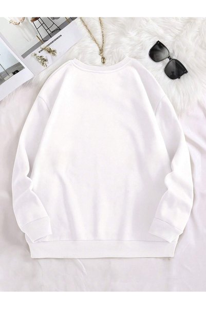 over head oh Women's White Italy Printed Crew Neck Sweatshirt