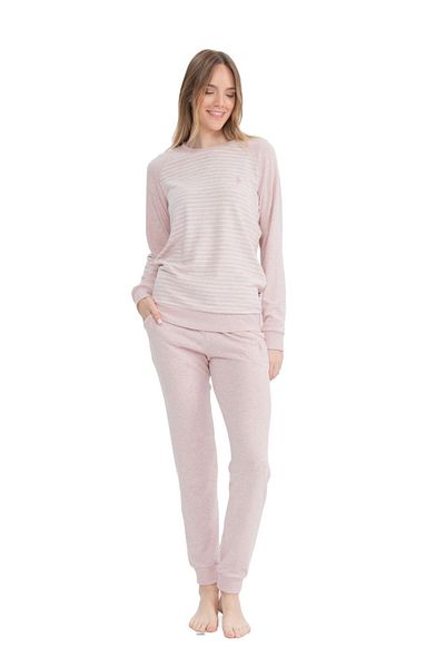 U.S. Polo Assn. U.s. Polo Assn. 17084 - Pink Melange Women's Pajama Set, Long Sleeve and Round Neck