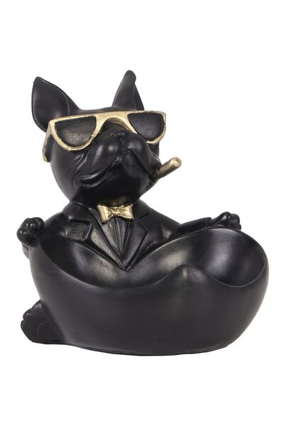 SNM Home Decoration - Bulldog Kaseli Polyester Siyah Köpek Dekoratif Sunumluk...