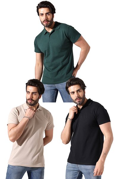 Burlu Ανδρικό καλοκαιρινό μπλουζάκι Polo Neck - Σετ 3 τεμαχίων