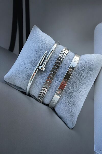 LOWEN AKSESUAR Gümüş Renk 3 Parçalı Cartier,çivi &balık Sırtı Detey Kadın Bil...