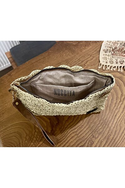 Nuggita Women's Handmade Ecru Clutch Portfolio Bag