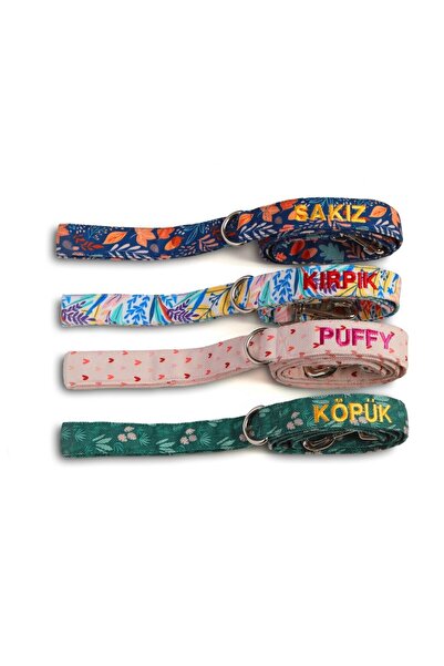 Lusi Doog Kişiye Özel Köpek Gezdirme Kayışı İsimli Köpek Gezdirme Tasması Desenli