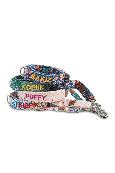 Lusi Doog Kişiye Özel Köpek Gezdirme Kayışı İsimli Köpek Gezdirme Tasması Desenli
