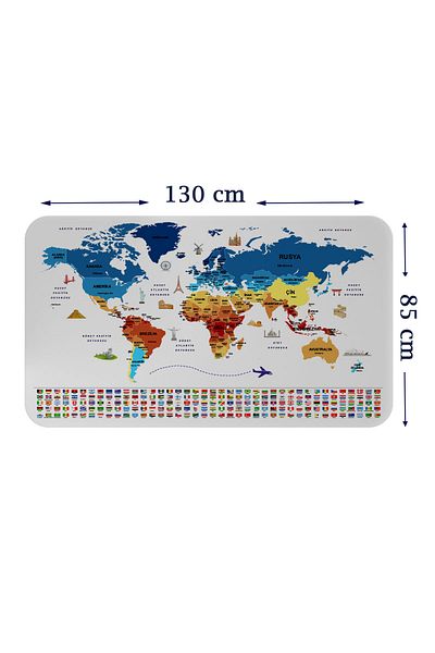 Dropcek eticaret Educational Capital Detailed Atlas with Country Flag World Map Wall Sticker-85x130-3857