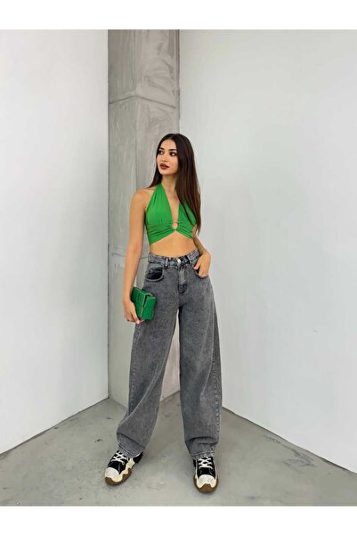 Vovikon جينز نسائي فضفاض - حزام خلفي وإبزيم مفصل