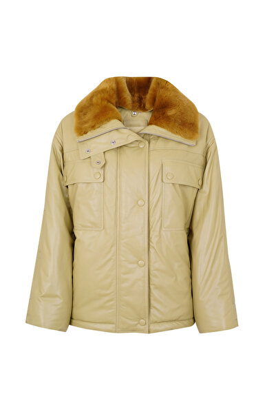 Desa Auren Green Women's Leather Puffer Coat