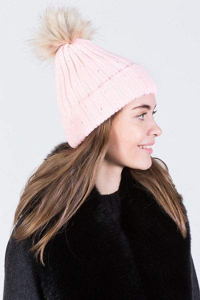 POSUSS Stoned Pompom Acrylic Women's Beret Pink - Ps624