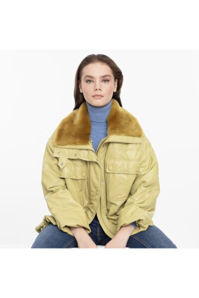 Desa Auren Green Women's Leather Puffer Coat