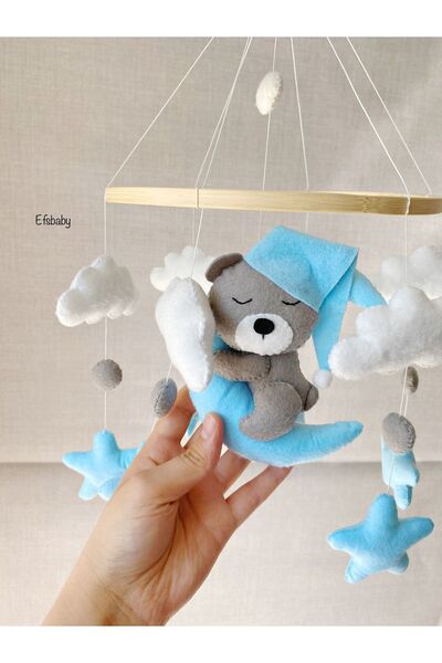 EFSBABY (MÜZİKLİ)bebek Beşiği Dönencesi Şapkalı Uykucu Ayıcık