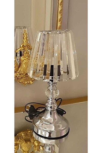 decovien E14 Kristal Taşlı Abajur 35cm Metal Modern 1 0-15 Gümüş