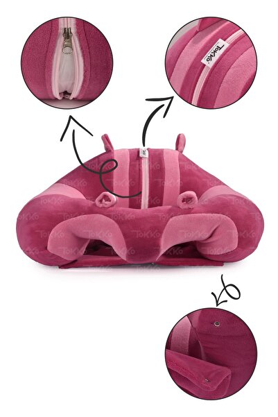 TOKKO Elyaf Dolgu Bebek Oturma Destek Minderi - Devrilmez Bebek Koltuğu - Büyük Bebek Oturağı Fuşya Pembe