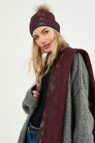 POSUSS Snake Printed Acrylic Women's Beret with Pompom Claret Red Navy - Ps518