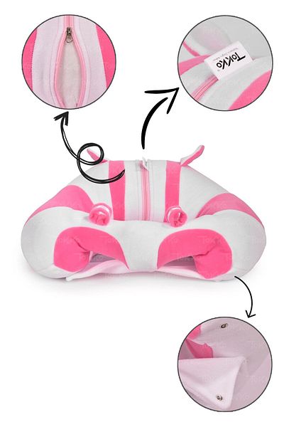 TOKKO Fiber Filling Baby Sitting Cushion - Non-Tipping Baby Seat - Large Baby Seat White Pink