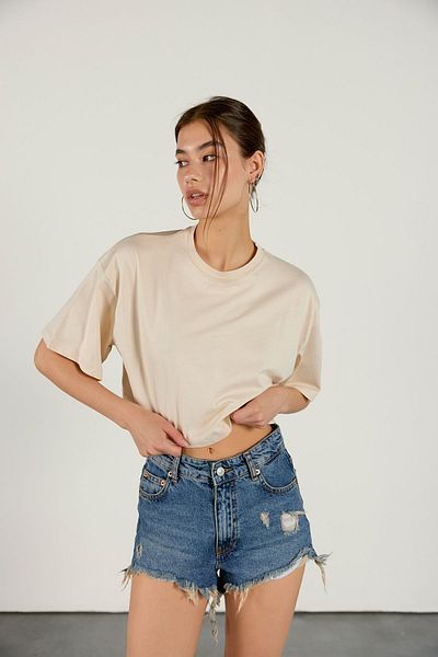 VATKALI Tricou oversize cu gât roșu Bej