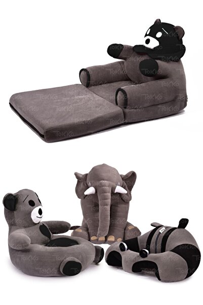 TOKKO مجموعة مميزة مكونة من 4 قطع - كرسي أطفال على شكل فيل ودمية دب قطيفة، مضاد للبكتيريا