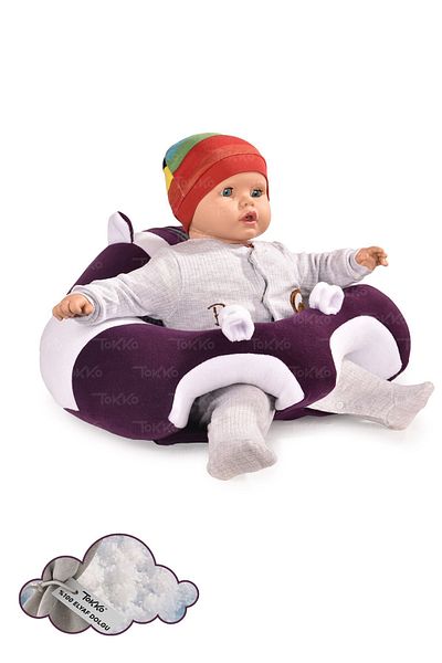 TOKKO Fiber Filled Baby Seating Support Cushion - Non-Tipping Baby Seat - Large Baby Seating Purple White