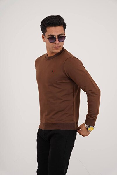 Est Estola Мъжки кафяв суитшърт с кръгло деколте - 2 прежди