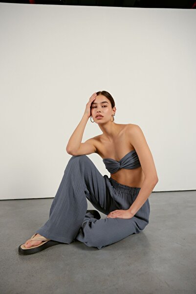 VATKALI Wide Leg Muslin Trousers Smoked