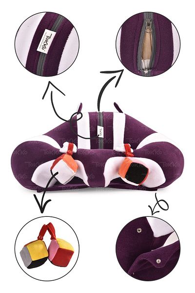 TOKKO Anti-Tipping Baby Seat - Baby Sitting Support Cushion with Toys, Purple White