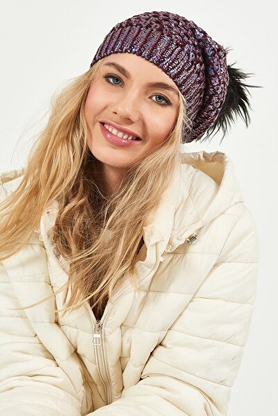 POSUSS Simli Ponponlu Akrilik Kadın Bere Mürdüm - Ps347