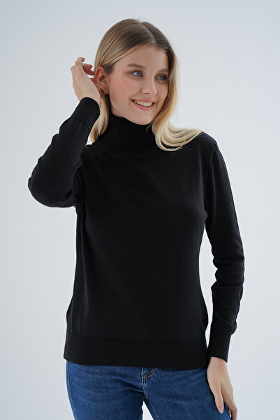 Trist Star Pulover negru pentru femei, 100% bumbac organic, cu gât țesut Trist-6103