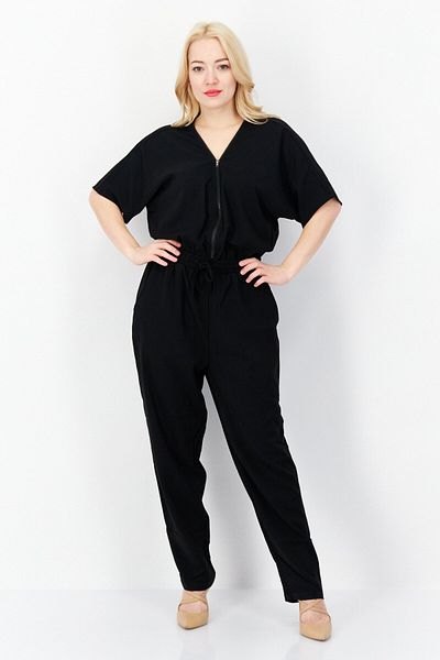 French Connection Women Plain Elastic Waist Short Sleeve Jumpsuit, Black
