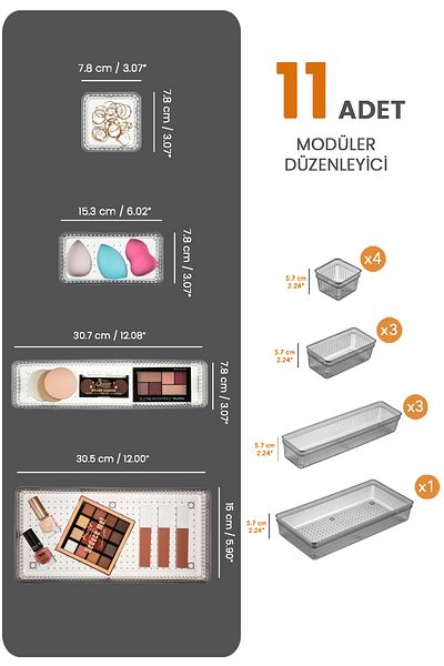Meleni Home Organizator de 11 produse cosmetice și machiaj antracit - Organizator în dulap