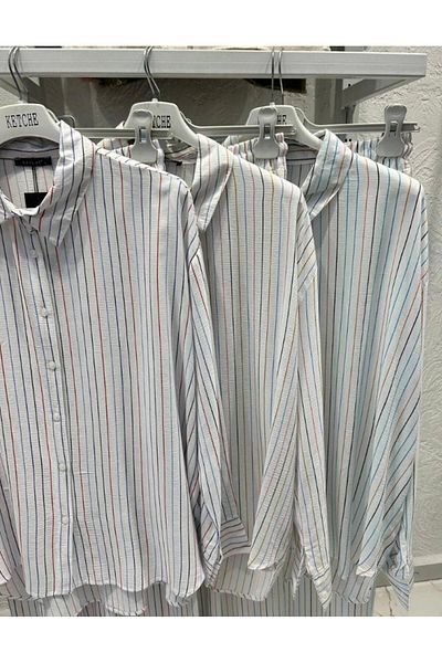Ketch Viscose Fabric - Striped Upper and Lower Set, Trousers