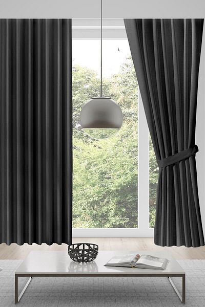 MEVVA HOME Velvet Background Single Wing Curtain (1x2 Sparse Pleated) - Dark Gray